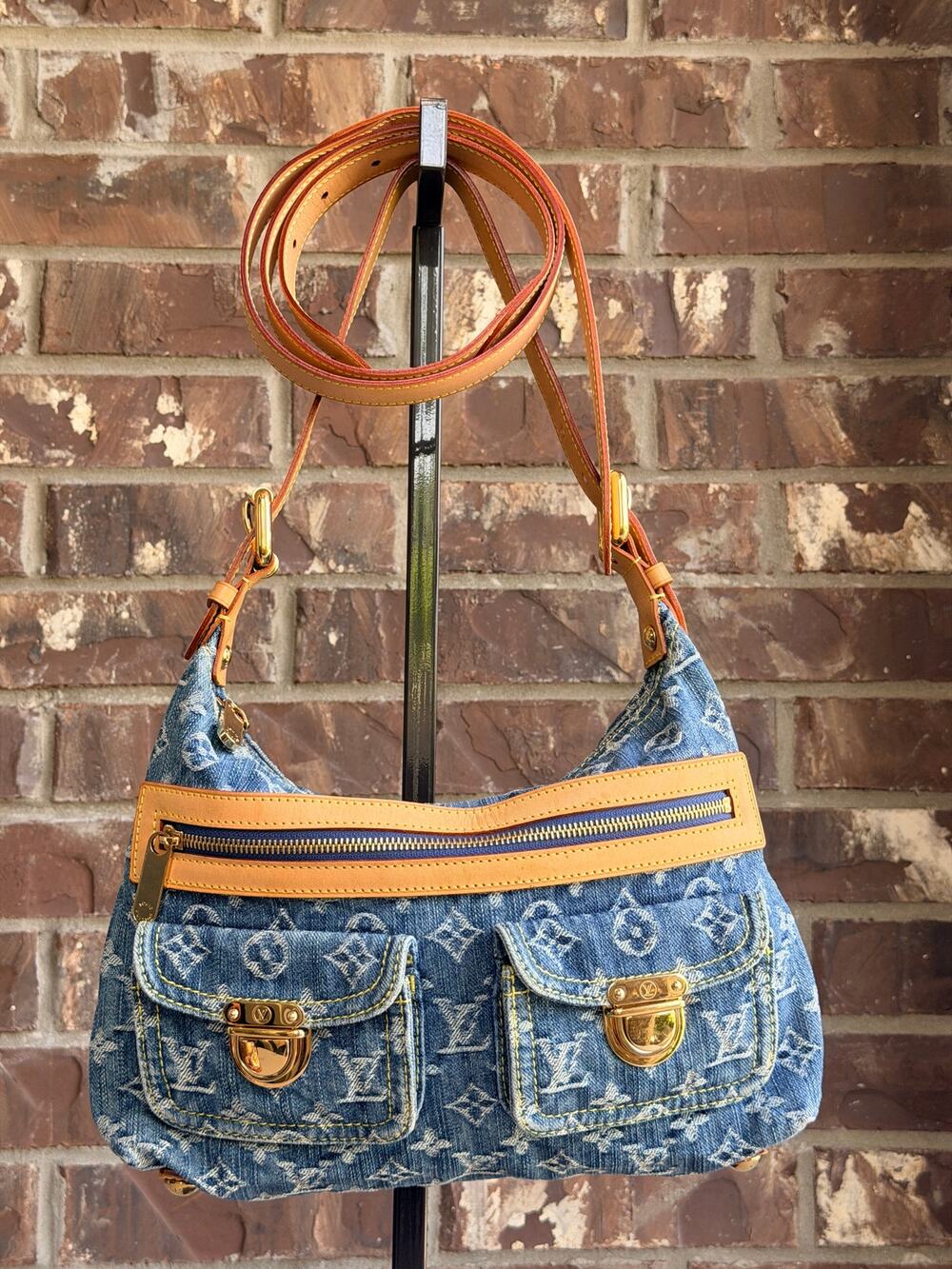 Louis Vuitton Baggy Handbag Denim PM	Blue 52384